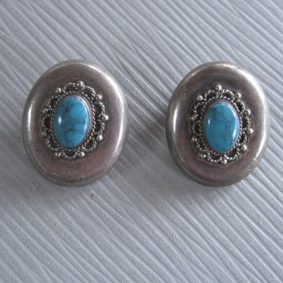 Sterling Jewelry - Vintage Sterling & Turquoise Clipon Earrings